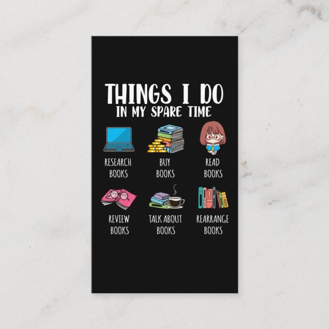 Carte De Visite Funny Bookworm auteur Novel Lecture Livre Lover (Devant)