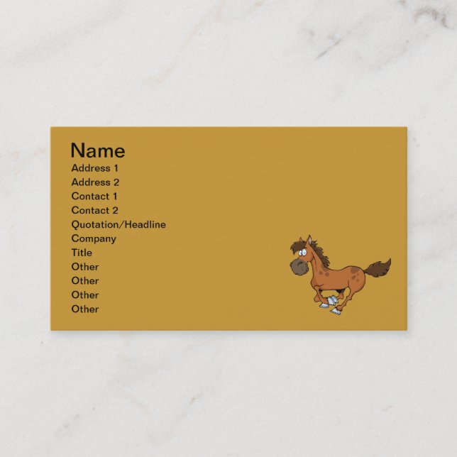 CARTE DE VISITE FUNNY BROWN CARTOON CHEVAL EN COURSE DE GALLOPING (Devant)