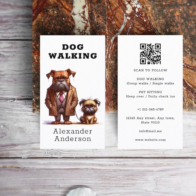 Carte De Visite Funny Chien Walker Marcher Animal de compagnie ass (Funny Dog Walker Walking Pet Sitting QR Code Business Card)