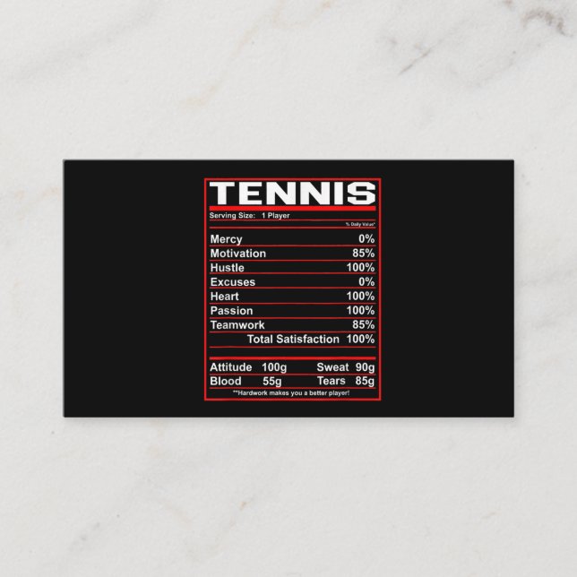 Carte De Visite Funny Tennis Nutrition Faits Femmes Hommes (Devant)