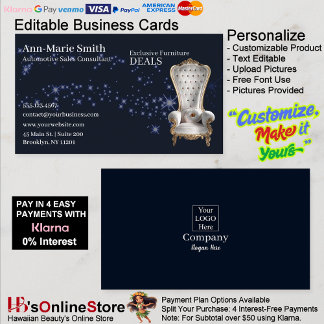 Carte De Visite Furniture Sales Sparkle Chair Black Business Card