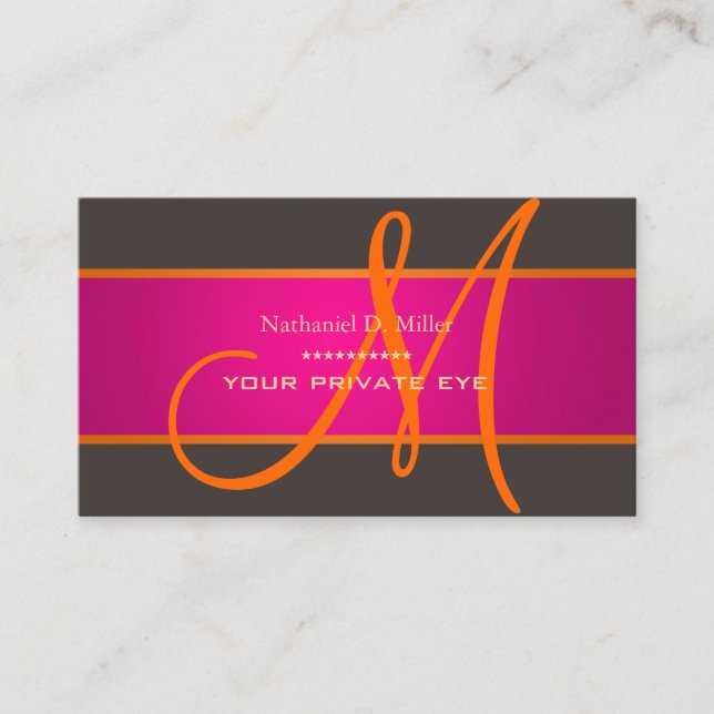 Carte De Visite Fuschia rayante + Monogramme orange DO-IT-YOURSELF (Devant)