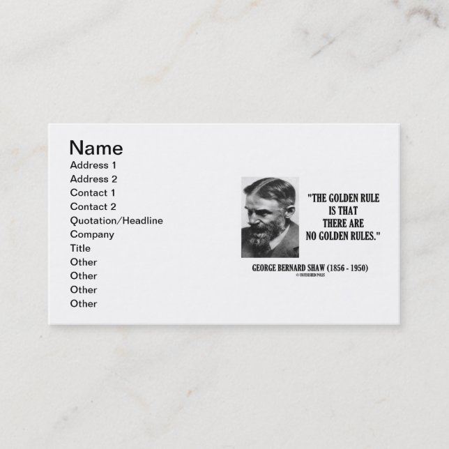 Carte De Visite G. B. Shaw Golden Rule No Golden Rules Citation (Devant)