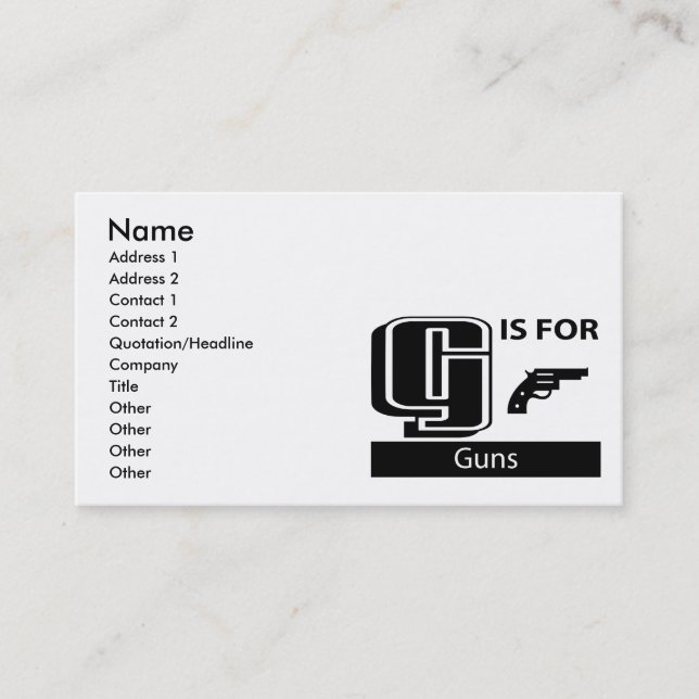 Carte De Visite G est pour des armes à feu (Devant)