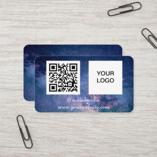Carte De Visite Galaxy Space Médias sociaux QR Code Marine Blue Mo