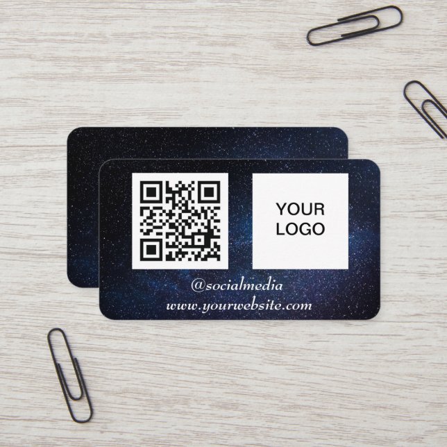 Carte De Visite Galaxy Space Médias sociaux QR Code Marine Blue Mo (Devant/Arrière en situation)