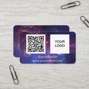 Carte De Visite Galaxy Space Médias sociaux QR Code Purple Modern