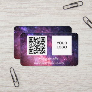 Carte De Visite Galaxy Space Médias sociaux QR Code Purple Modern