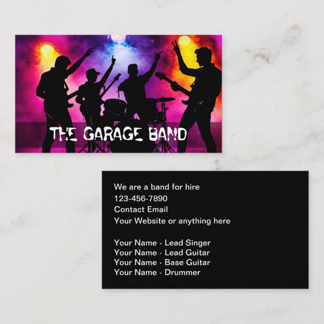 Carte De Visite Garage Band For Hire Music Business Cards (Devant / Derrière)