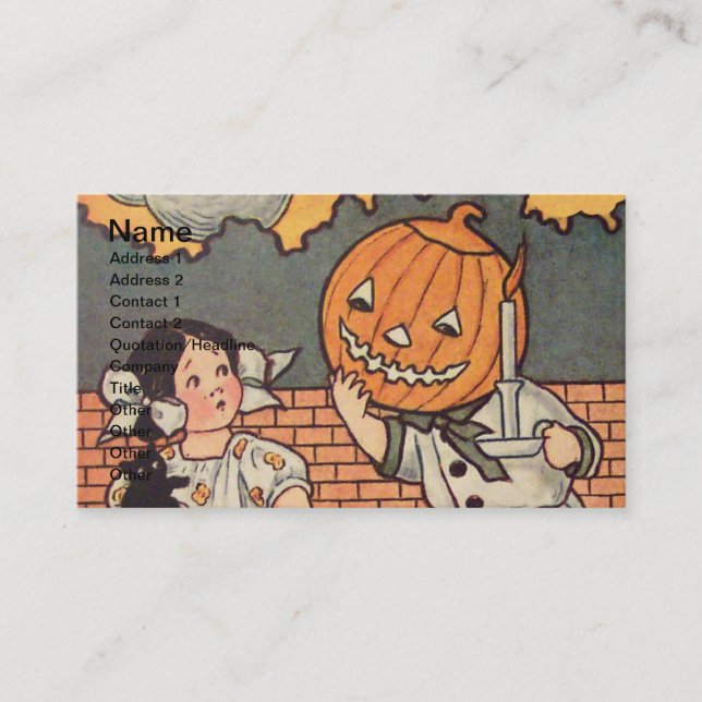 Carte De Visite Garçon citrouille (Carte d'Halloween Vintage) (Devant)