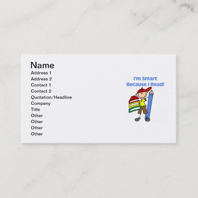 Carte De Visite Garçon intelligent parce que je lis (Devant)