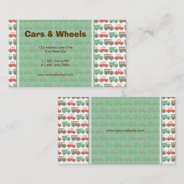 Carte De Visite Garçons Jouets Amusants Retro Pastels Cute Cars Ca (Devant / Derrière)