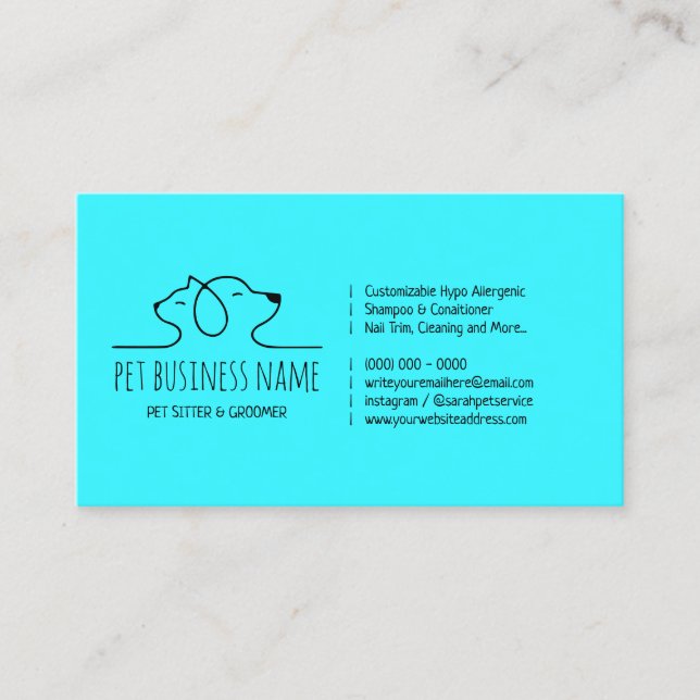 Carte De Visite Garde d'animaux Bleu sarcelle logo chien et chat v (Devant)