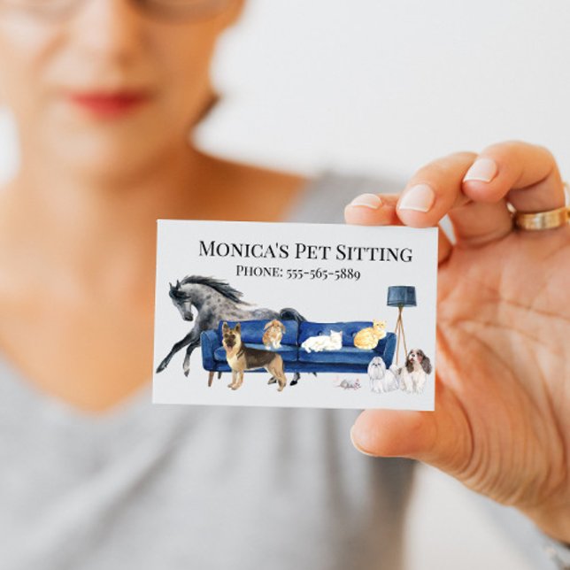 Carte De Visite Garde d'animaux Chien Chat Formation Aquarelle Ani (Créateur téléchargé)