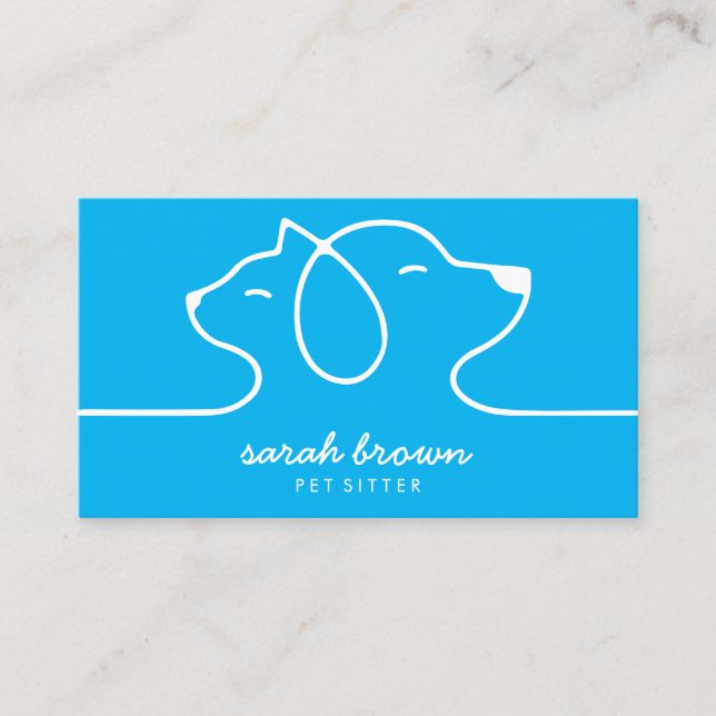 Carte De Visite Garde d'animaux de compagnie logo ligne chat bleu  (Devant)