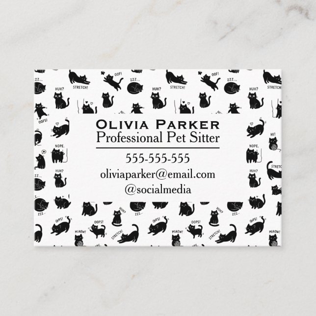 Carte De Visite Garde d'animaux professionnelle motif Chat Noir (Devant)