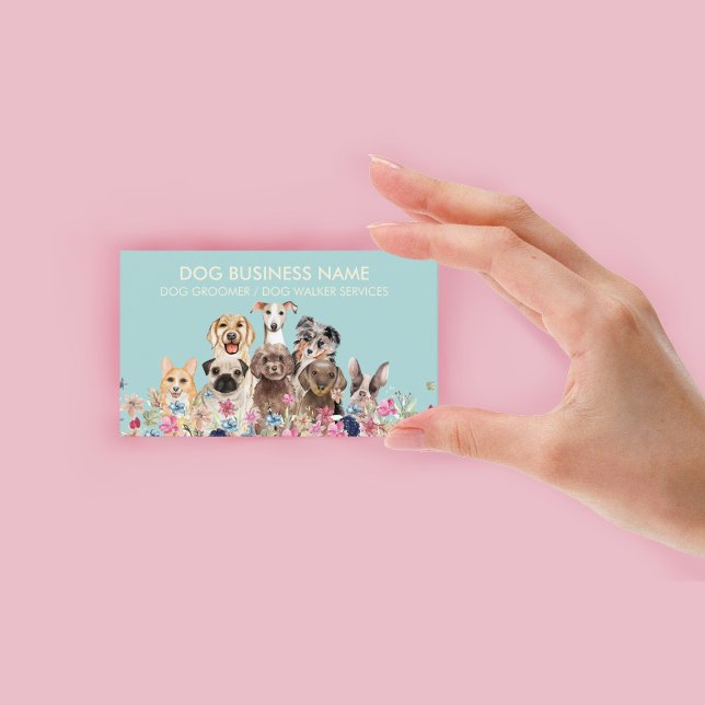 Carte De Visite Garde d'animaux Promeneur de chien Fleur Puppy (Pet Sitter Dog Walker Floral Puppy Business Card)