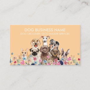 Carte De Visite Garde d'animaux Promeneur Soins pour chiens Orange