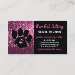 Carte De Visite Garde d'animaux Toilettage Paillettes rose Patte d