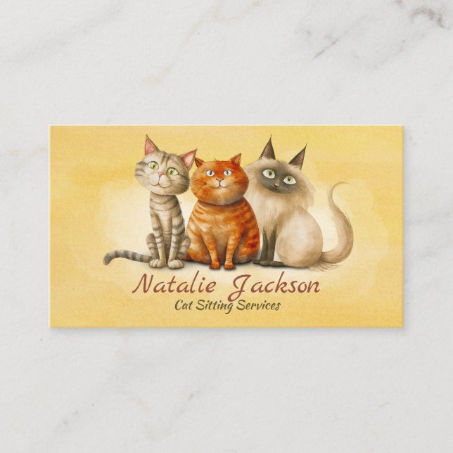 Carte De Visite Garde de chat - Chats aquarelle adorables (Devant)