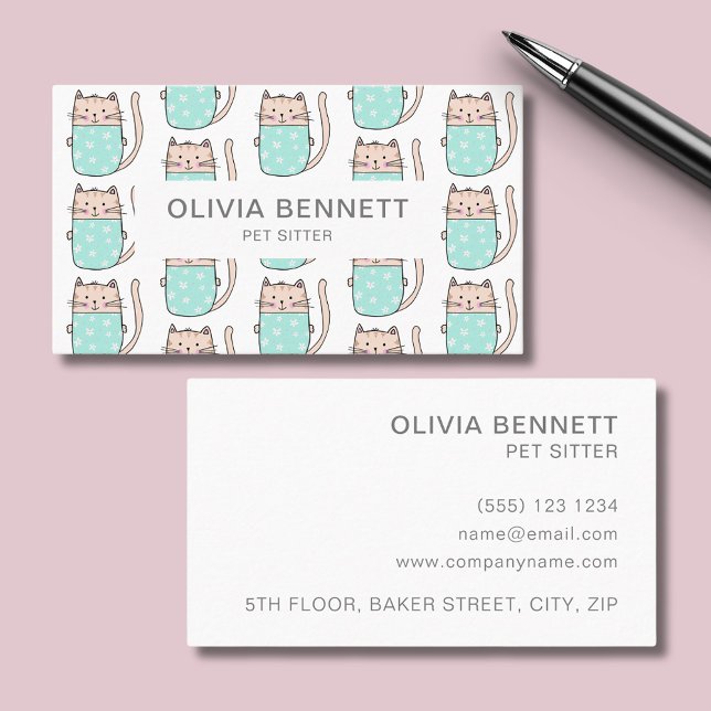 Carte De Visite Garde de Chats Mignons (Cat themed pet sitter professional business card.  Easily edit online with your own details.)