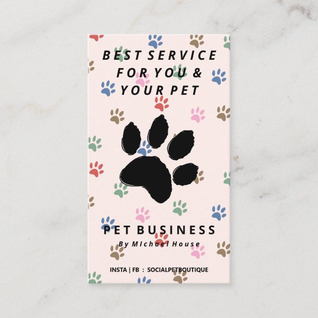 Carte De Visite garde de chien chat aux pattes roses (Devant)