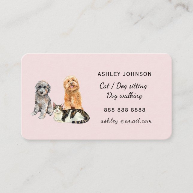 Carte De Visite Garde de chiens et de chats à l'aquarelle  (Devant)