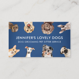 Carte De Visite Garde de petits chiens mignons de couleur bleu mar