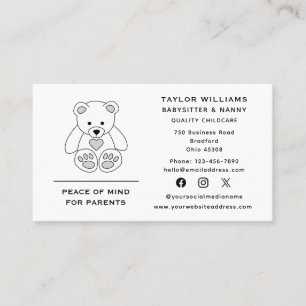 Carte De Visite Garde d'enfants Babysitter Nanny Teddy Bear Social