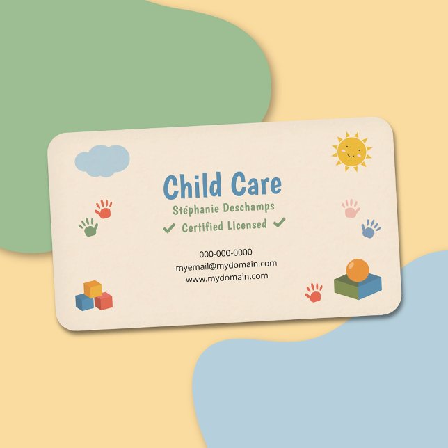 Carte De Visite Garde d'enfants - Nuage & Soleil Sourire (Cloud & Smiling Sun - Child Care Business Card)