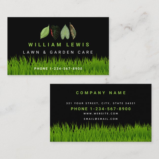 Carte De Visite Garden Lawn Care Landscaping Feuille Business Logo (Devant / Derrière)