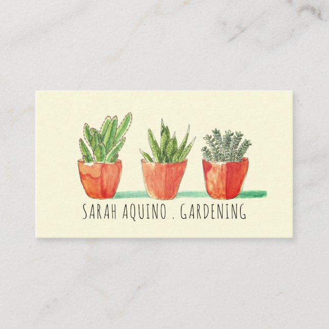 Carte De Visite Gardener Aquarelle Succulent Plante Rustic Boho (Devant)