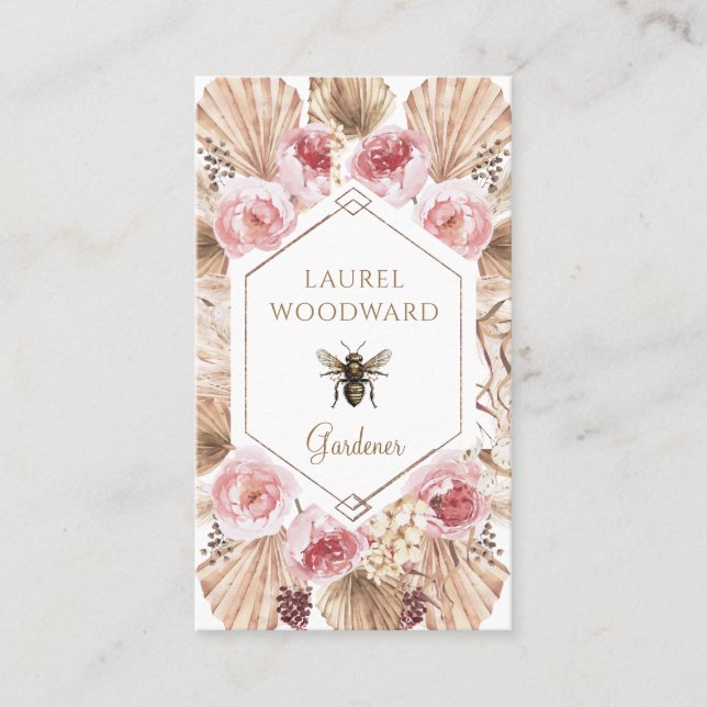 Carte De Visite Gardener Boho Blush Rose Floral Or (Devant)