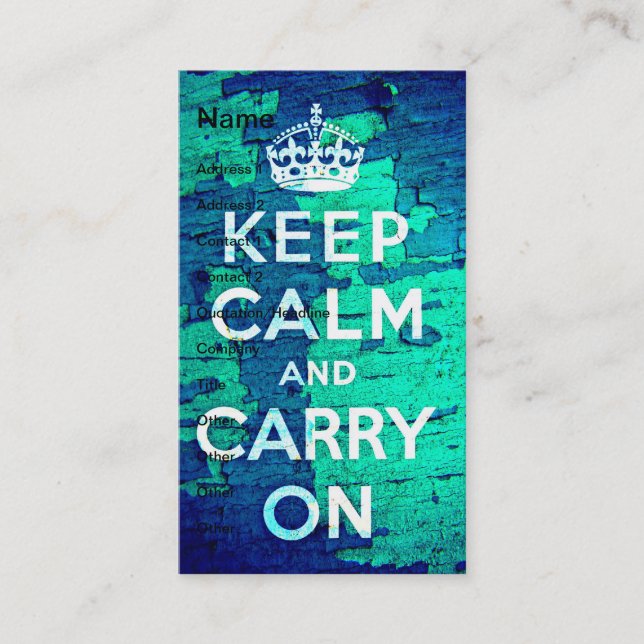 Carte De Visite Garder Calme Bleu Peeling Grunge (Devant)