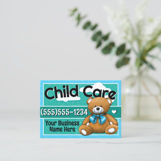 Carte De Visite Garderie de jour Teddy Bear Bleu (Debout devant)
