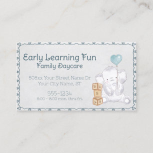 Carte De Visite Garderie éléphant de bébé aquarelle mignonne