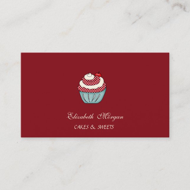Carte De Visite Gâteau Adorable Cupcake Rouge Cerise Sucrerie Boul (Devant)