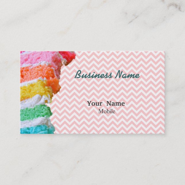 Carte De Visite Gâteau Arc-en-ciel Chevron Rose (Devant)
