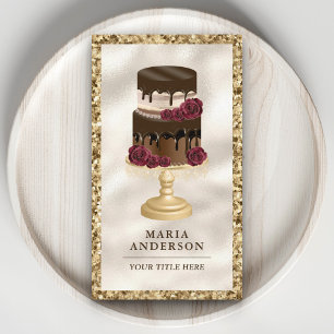 Carte De Visite Gâteau au Chocolat Pailleté d'Or Fleuriste Boulang