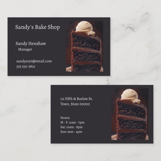 Carte De Visite Gâteau au chocolat trois couches avec crème glacée (Devant / Derrière)