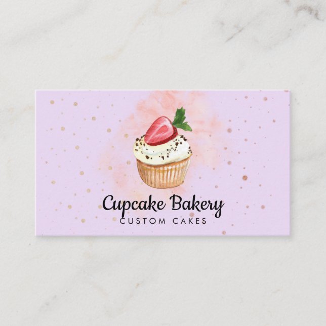 Carte De Visite Gâteau aux fraises aquarelle Baker Violet (Devant)