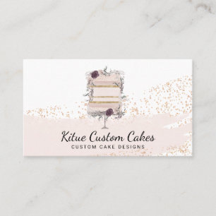 Carte De Visite Gâteau avec fleurs de paillettes or rose pour pâti