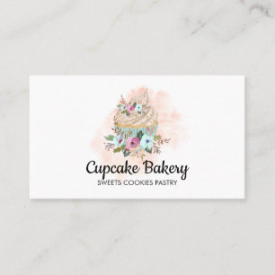 Carte De Visite Gâteau Cupcake Boulanger Pâtisserie Aquarelle