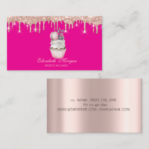 Carte De Visite Gâteau Cupcake Macaron Drips Rose Gold Rose