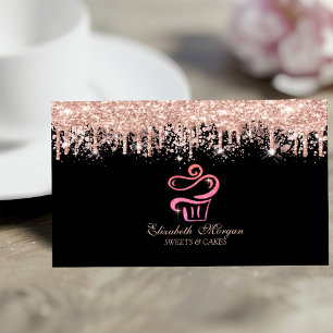 Carte De Visite Gâteau Cupcake Pailleté Rose Gold Drips Boulangeri