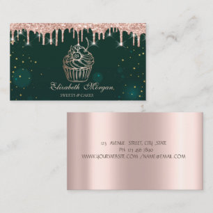 Carte De Visite Gâteau Cupcake Rose Doré Chic Gouttes de Pâtisseri