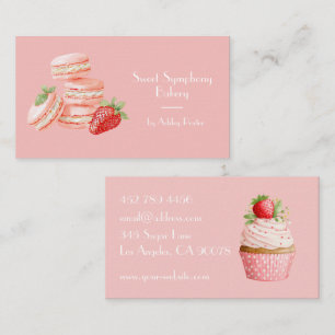 Carte De Visite Gâteau Cupcake Rose Fraise Aquarelle Entreprise Bo