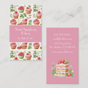 Carte De Visite Gâteau Cupcake Rose Fraise Aquarelle Entreprise Bo