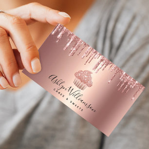 Carte De Visite Gâteau Cupcake Rose Gold Paillettes Gouttes Boulan