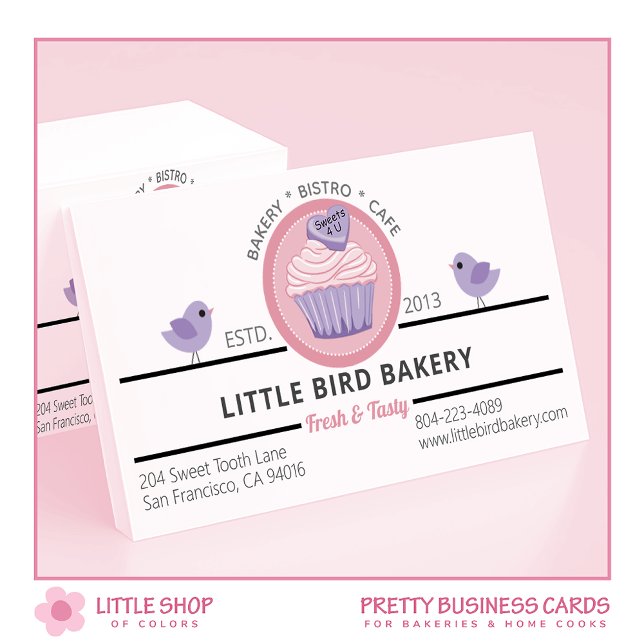 Carte De Visite Gâteau Cupcake Rose Violet Personnalisable Boulang (Créateur téléchargé)